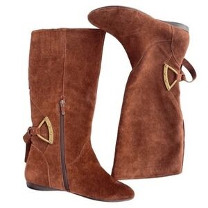 B. Makowsky Ripley Suede Leather Riding Boot Back Tie Boho Equestrian Pocahontas